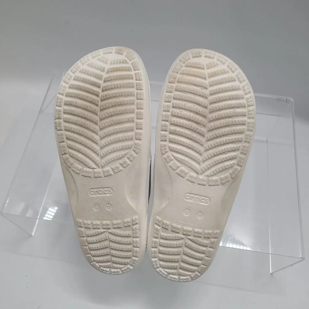Crocs Classic Silver Glitter Wmn Sz 11 Men 9 Sandal White Double Strap Open Toe